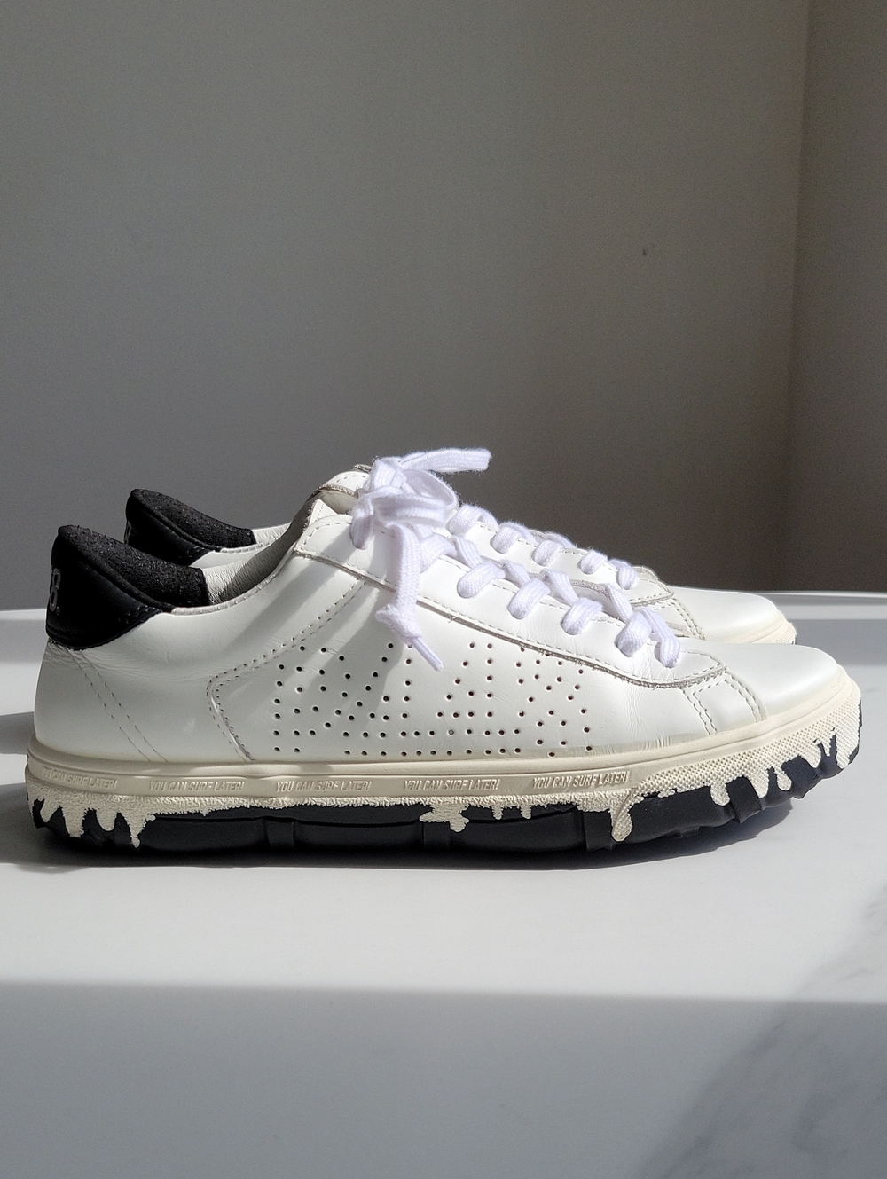 P448 White and Black  Low-Top Leather Sneakers